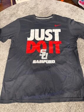Nike Black Samford 'Just Do It' Graphic Tee with Red Accents